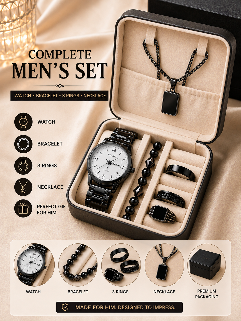 Main Character Gift Set – Watch, Bracelet, Necklace & 3 Rings